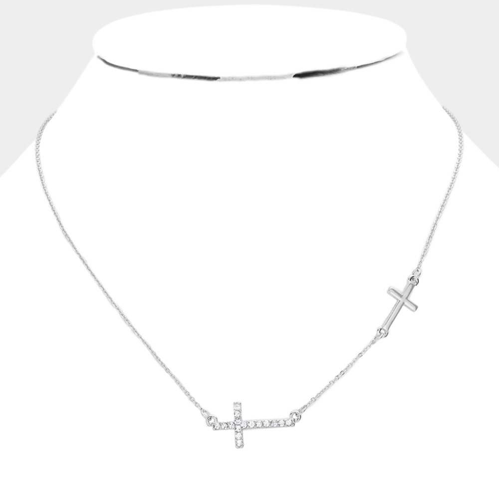 Silver Casual Sideways Cross Pendant Necklace Chain Trend